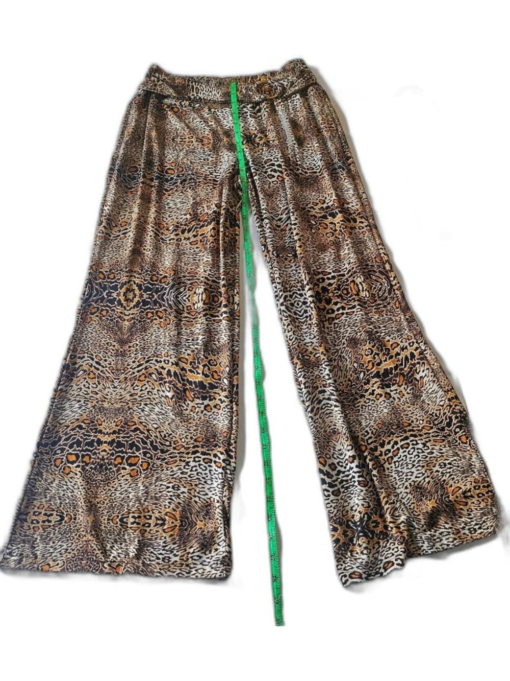 Robert Louis Bold Animal Print Wide Leg Pants Womens M Leopard Cheetah Palazzo - Picture 3 of 10